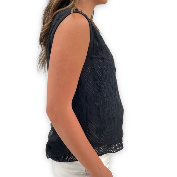 NEW Trouve Sleeveless Top Sheer Mesh Textured Layers Going Out Top Black | XS - Picture 6 of 11